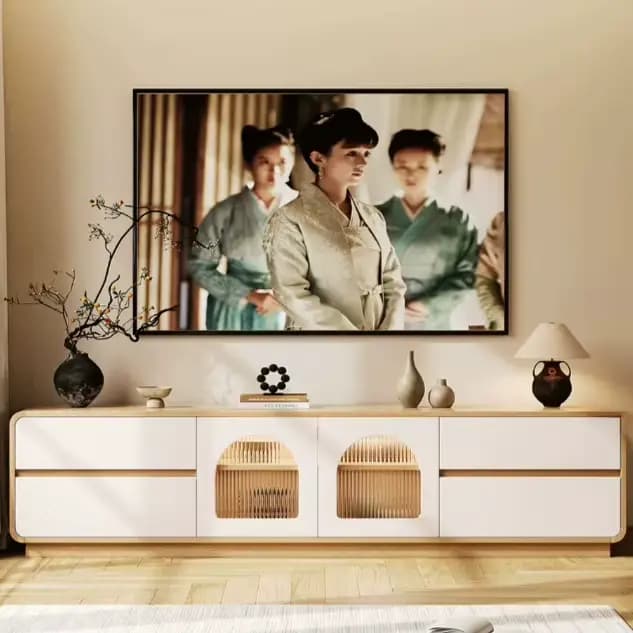 Meuble TV en bois massif blanc pour salon
