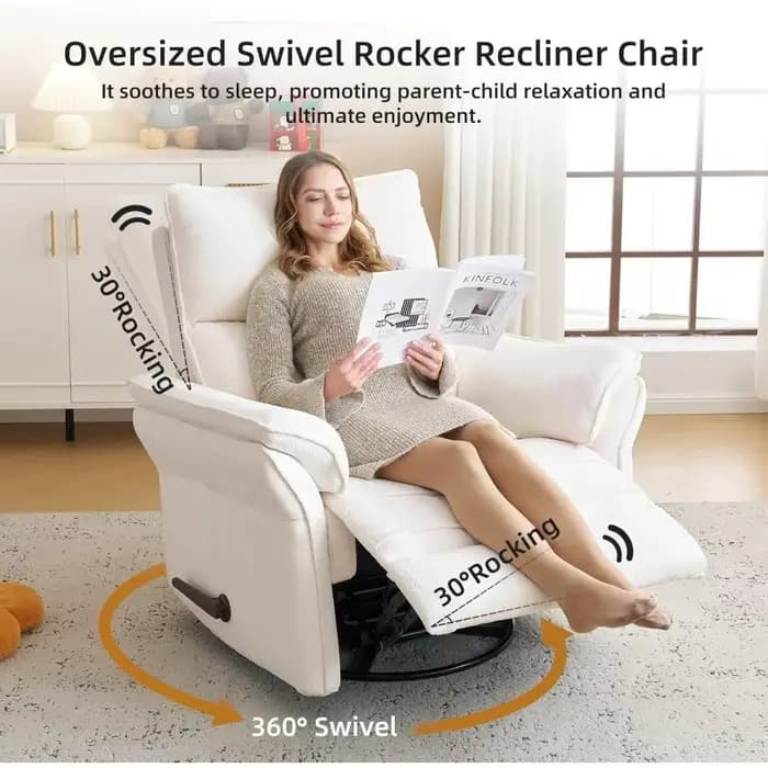 Fauteuil inclinable surdimensionné, 26" extra large 360 ° Fauteuil inclinable à bascule pivotant a
