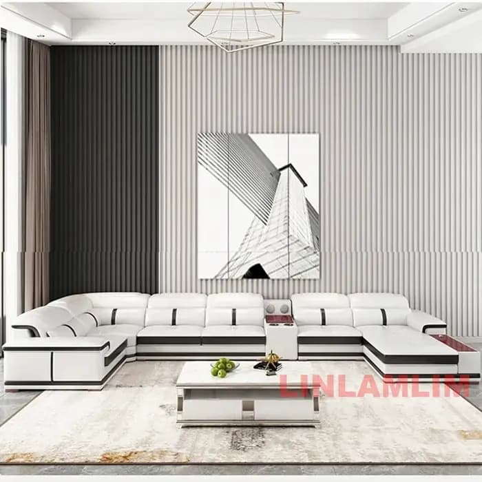 Canapé sectionnel moderne en forme de U avec chaise