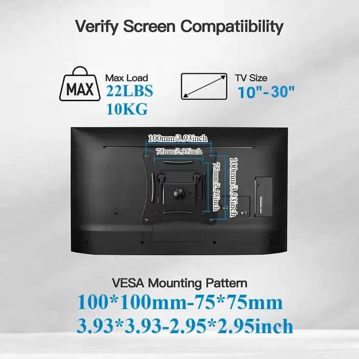 Support mural pour téléviseur, support d'angle entièrement articulé pour téléviseur de 10 à 30 pouces, support de moniteur inclinable et orientable, VESA 100x100mm