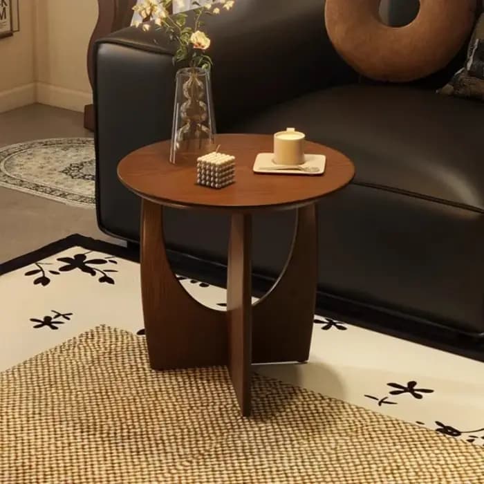 Table d'appoint ronde nordique en bois massif