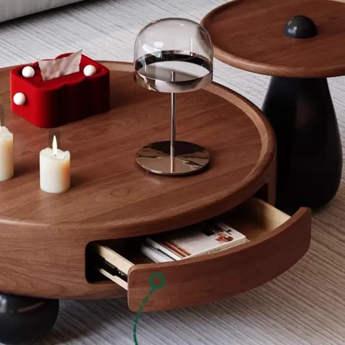 Tables basses rondes design avec tiroir