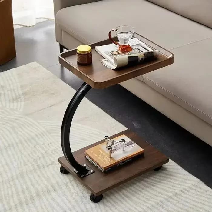 Table d'appoint moderne simple rectangulaire pour petit appartement, chambre à coucher, table d'appoint amovible, petite table basse à double niveau