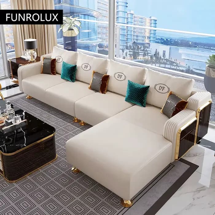 Ensemble de canapé en cuir de luxe moderne avec bois