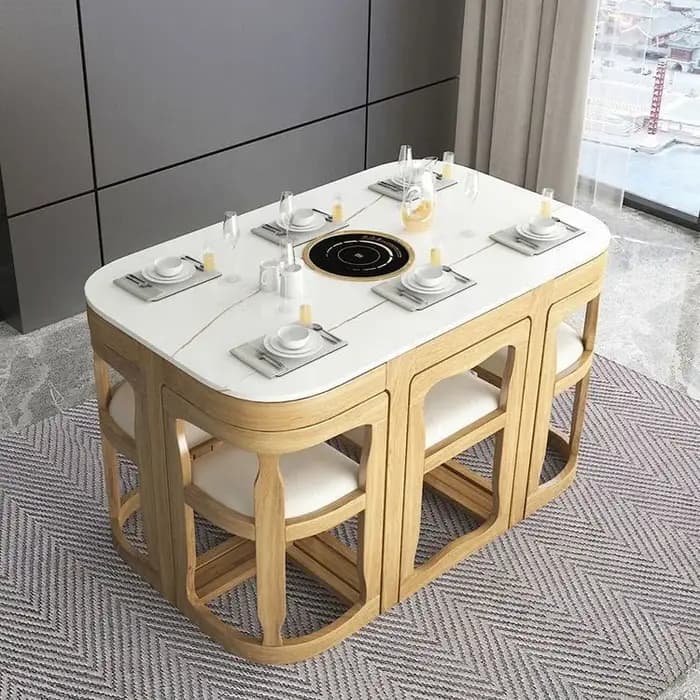 Ensemble de table à manger moderne avec plateau en marbre carré