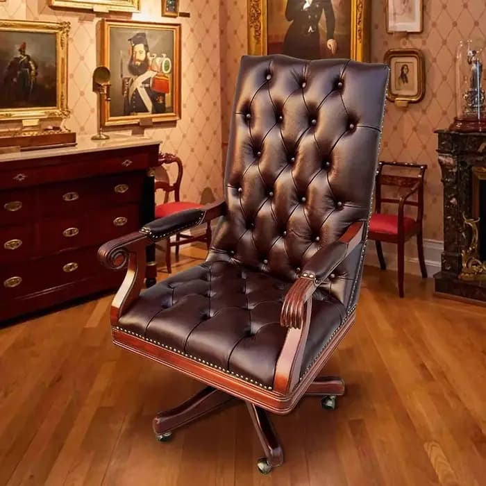 Chaise De bureau en bois massif Vintage luxe Mobile en cuir salle à manger