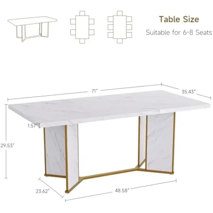 Table à manger rectangulaire de 71 pouces pour 6 à 8 personnes, table de cuisine en bois de marbre b