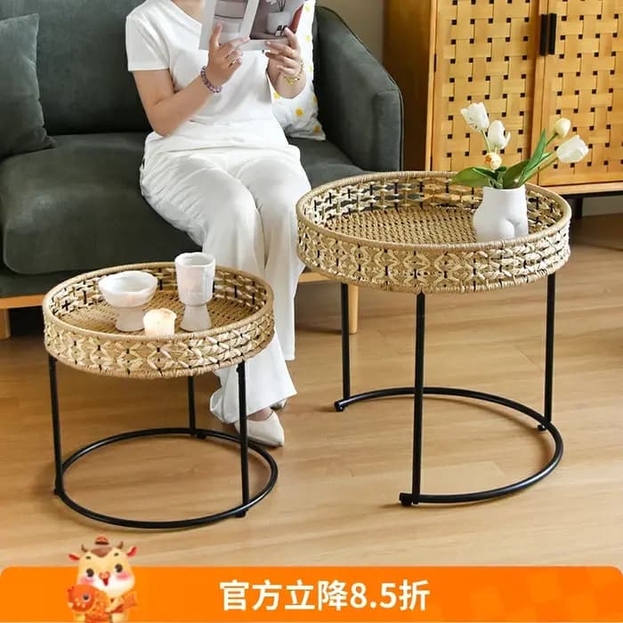 Table basse ronde en rotin de Style japonais