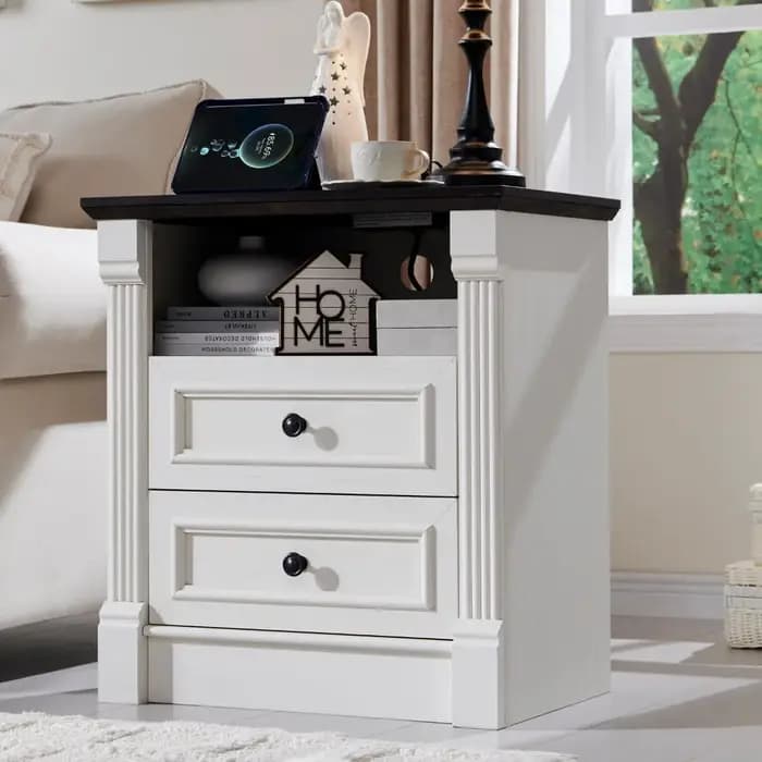 Commode à 2 tiroirs de 26 po de hauteur pour chambre à coucher, grande table de chevet de style farm