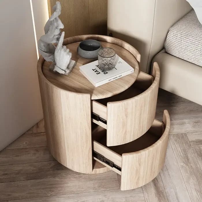 Meuble d'appoint pour canapé, table de chevet ronde créative en bois massif, nouvelle petite armoire