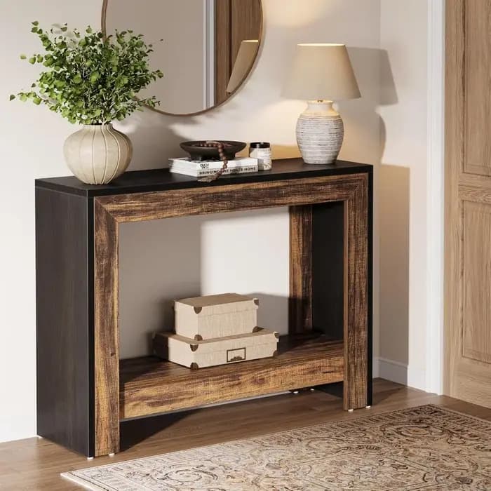Table console de style farmhouse de 41,3 pouces, table d'appoint derrière le canapé avec étagères de