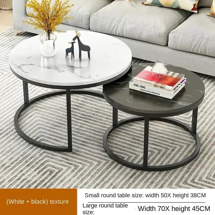 Tables basses de salon 2 en 1, Texture marbre, meubles combinés en bois, rondes, durables, légères,