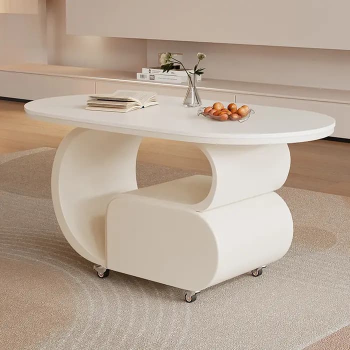 Table basse moderne à roulettes, Table basse De luxe européenne Unique, Salon avec rangement, meuble