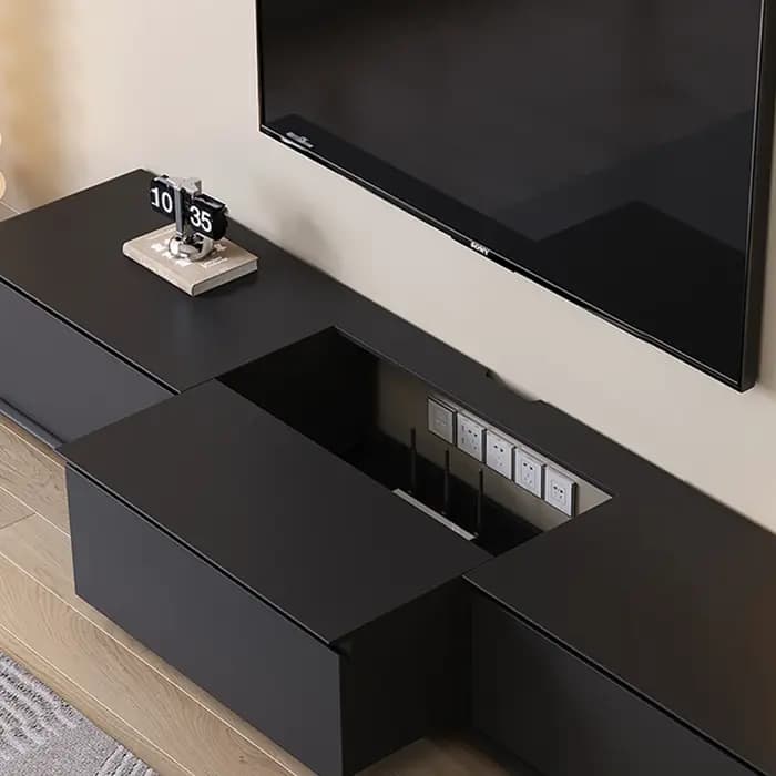 Meuble TV sur pied en bois massif pour salon