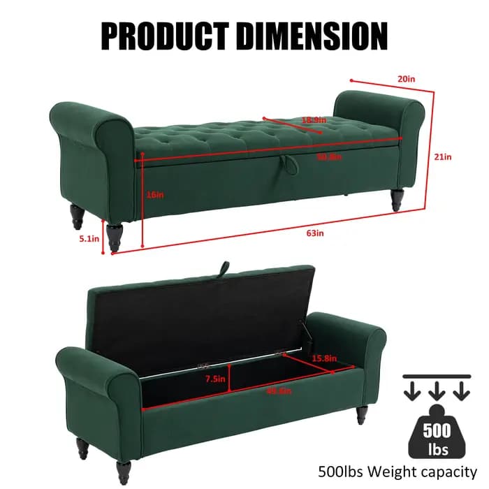 Banc de rangement touffeté avec rangement pour salon et chambre à coucher