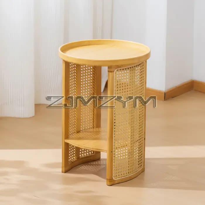 Table d'appoint en rotin, rangement de canapé, bureau d'angle, petite Table basse ronde, bord Double