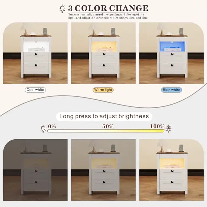 Ensemble de 2 tables de chevet LED avec tiroir pour armes à feu : Table de chevet avec station de ch