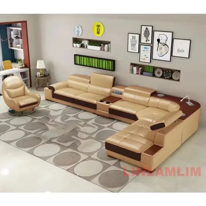 Linlamlim-Canapé sectionnel en cuir véritable