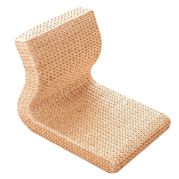 Chaise japonaise sans jambes en paille et rotin faite à la main, Tatami Zaisu, avec dossier, pour ba