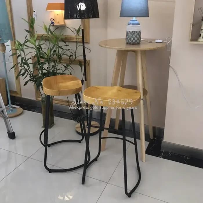 Tabouret de bar moderne avec siège en fer, chaise de vanité, style européen, bois massif, design à l