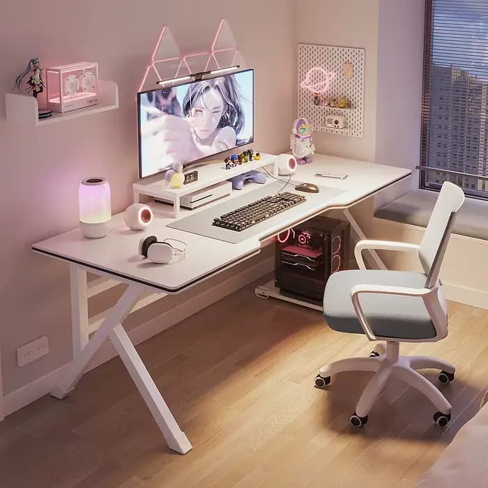 Bureau d'ordinateur de jeu de diffusion Web, bureau à domicile, table ergonomique, chambre à coucher