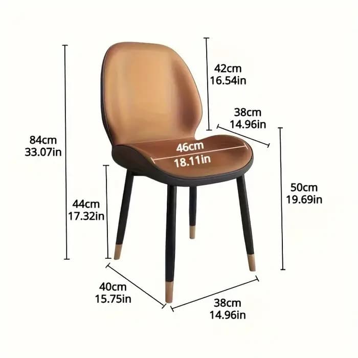Chaise de salle à manger moderne, design ergonomique blanc et marron avec structure en métal, siège