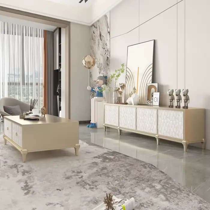 Meuble TV Rétro de Luxe en Bois Massif avec Rangement