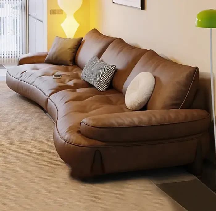 Canapé de Style italien en cuir de vache, Simple, léger, de luxe, rétro, pour petit appartement, ran
