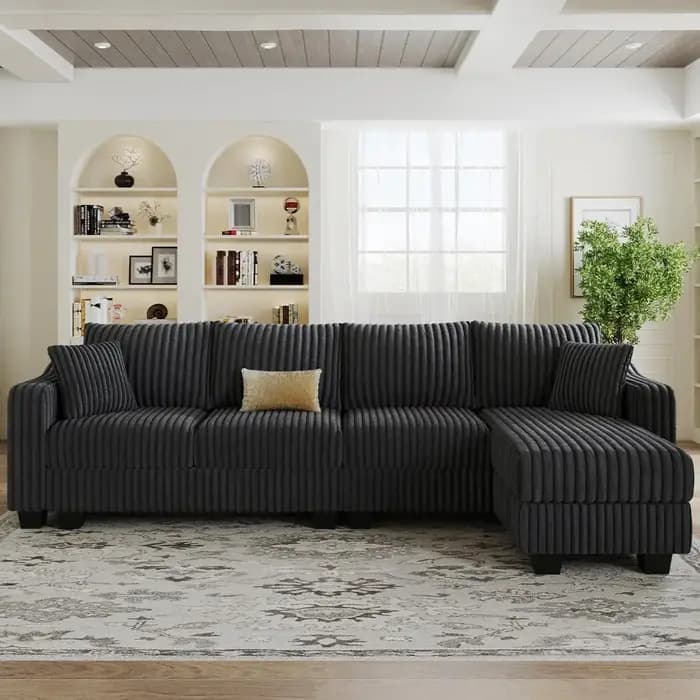 Canapé sectionnel en forme de L avec chaise longue et ottoman, canapés sectionnels pour salon en vel