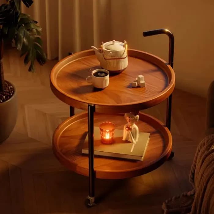 Tables d'appoint pour boissons, tables d'appoint vintage rétro du milieu du siècle, table à deux niveaux minimaliste, meubles de salon.