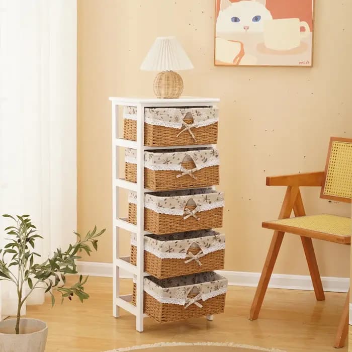 Armoire de rangement en bois massif avec tiroir tissé minimaliste moderne