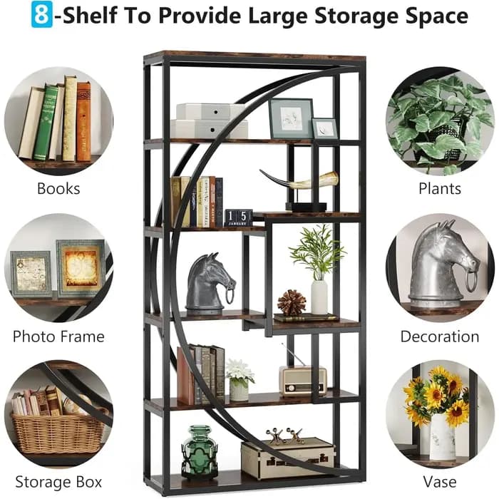 Bibliothèque, bibliothèque industrielle Etagere à 5 niveaux, bibliothèque de 70,8 pouces de haut, ét