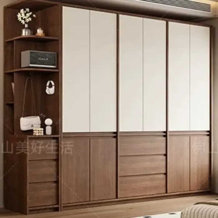 Armoire bibliothèque en bois massif avec tiroirs