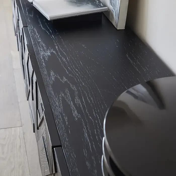 Support tiroirs meuble Tv décoration noir foncé design chambre