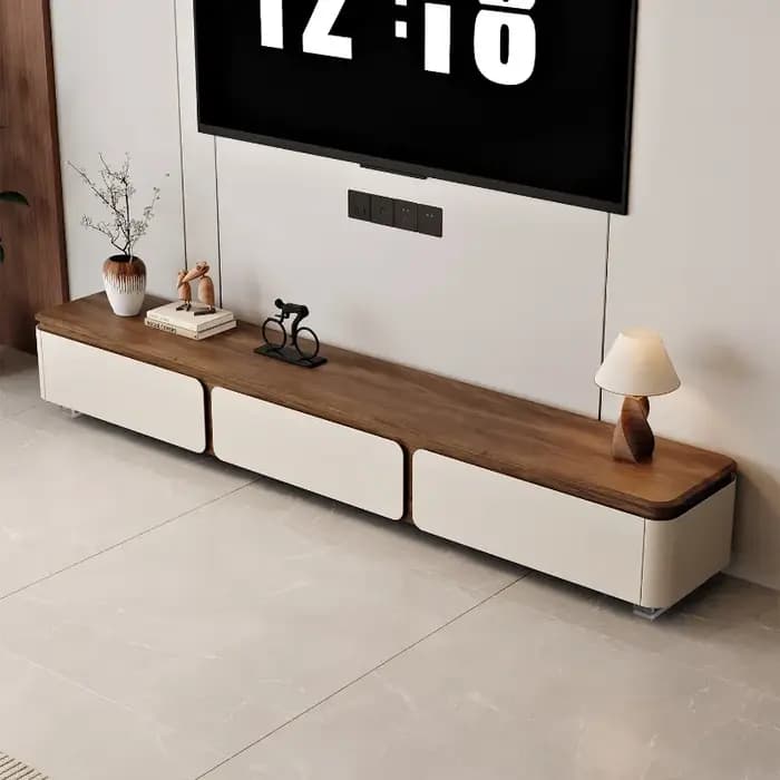 Meuble TV en bois de noyer avec coins arrondis