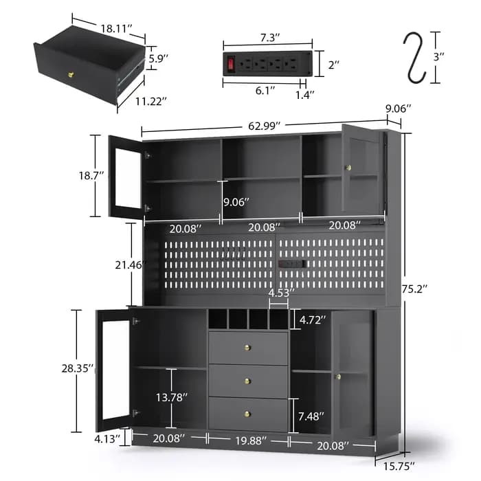 Armoire de rangement autoportante avec panneau perforé, armoire de garde-manger, armoire de rangemen