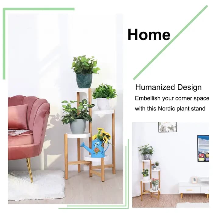 Porte Plante en Bambou, Etagère Plantes à 4 Niveaux Escalier Plantes sur Pieds Intérieur Extérieur p