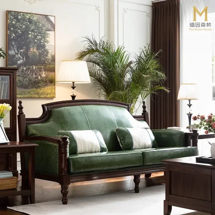 Dos européen salon canapés en cuir vert italien en bois canapé design Double luxe incurvé Divano Sog