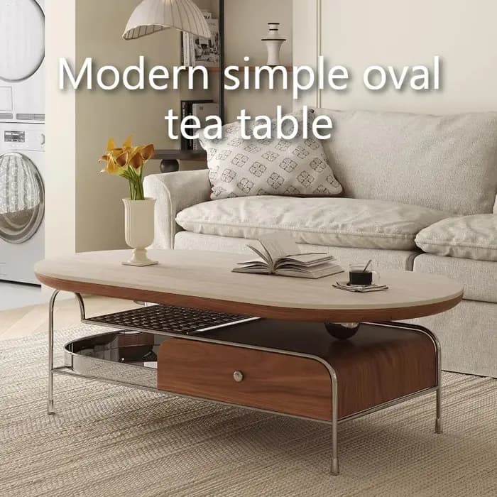 Nouvelle Table Basse Ovale 2026 avec Rangement