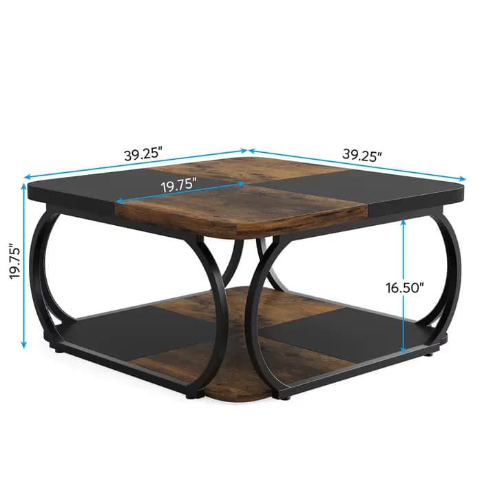 Tribesigns-Table basse basse de ferme carrée avec étagère de rangement en bois, courbe métallique ré