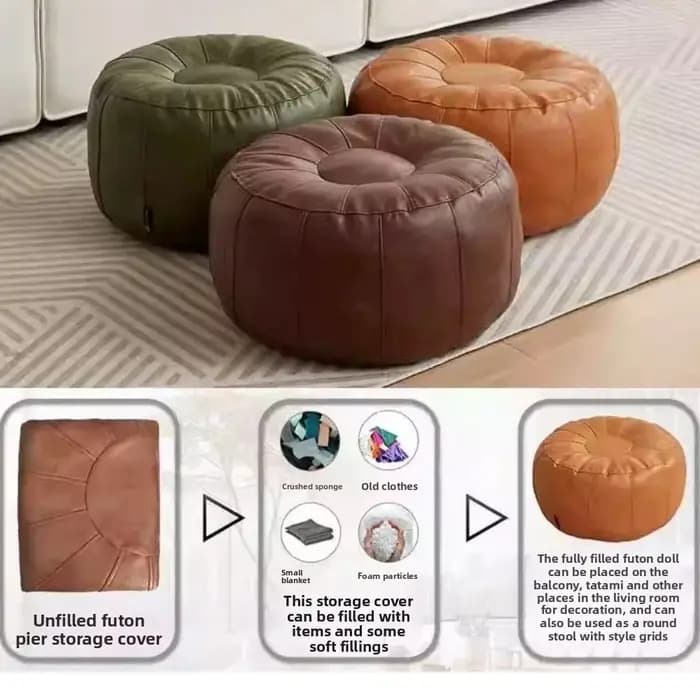 Banc de rangement en cuir PU non rembourré, besoin de combler les vêtements, Pouf de rangement rond,