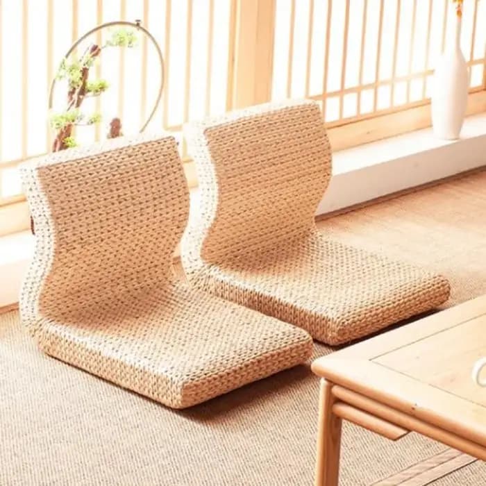 Chaise japonaise sans jambes en paille et rotin faite à la main