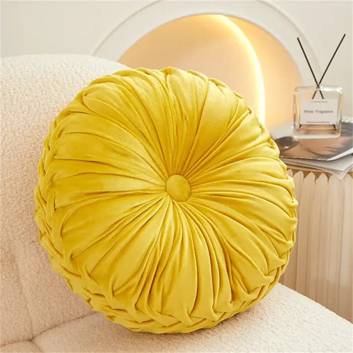 Coussin rond plissé en velours pour canapé