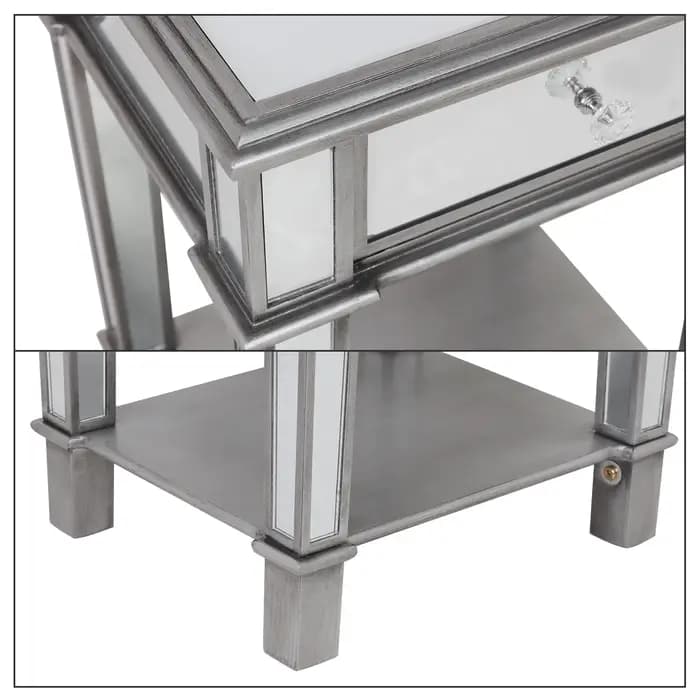 Table d'appoint miroir argentée pour salon chambre, 2 niveaux, côté canapé, armoire de chevet, table