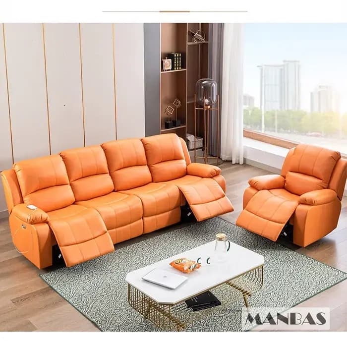 Canapé inclinable électrique manuel en cuir véritable