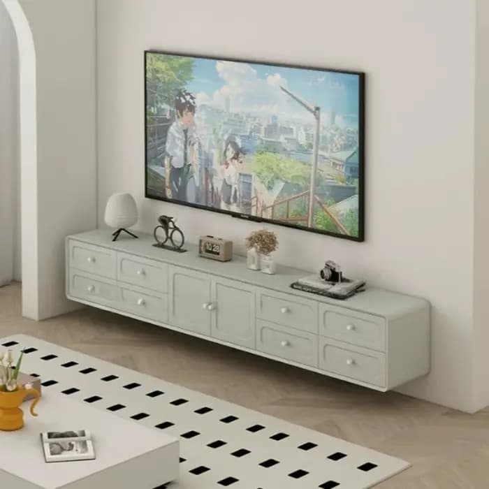 Meuble TV moderne pour chambre à coucher en bois massif avec rangement intelligent