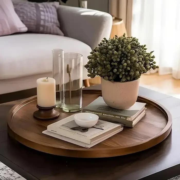 Plateau rond en bois de noyer