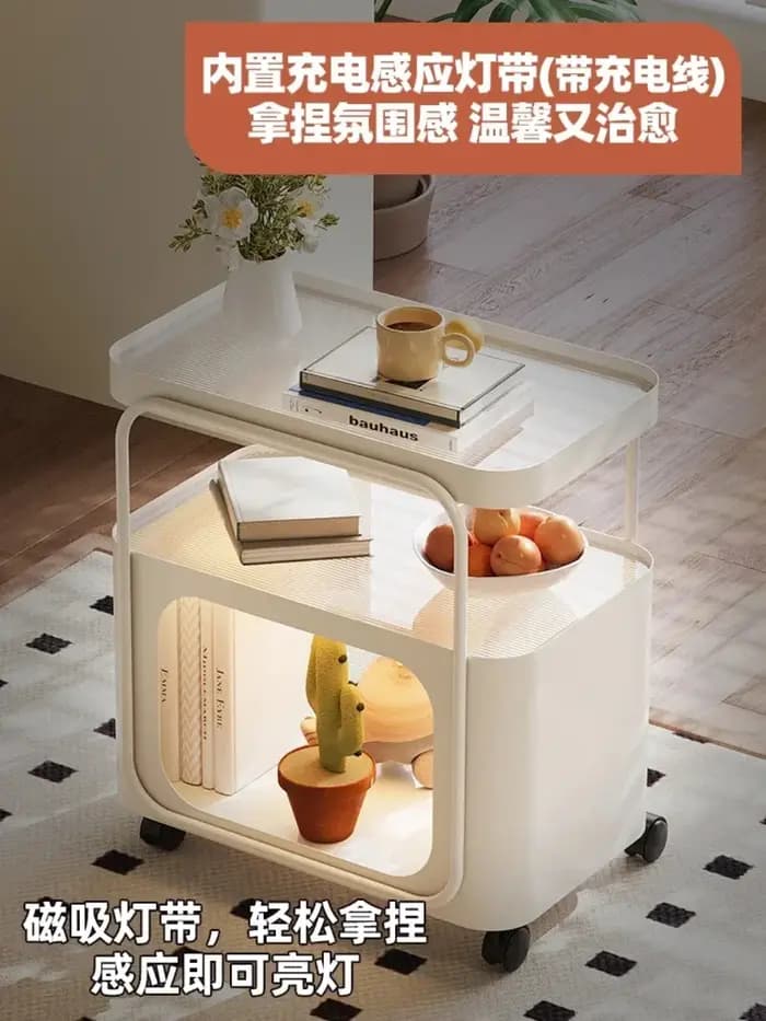 Chariot latéral de luxe léger haut de gamme avec table d'appoint de canapé mobile