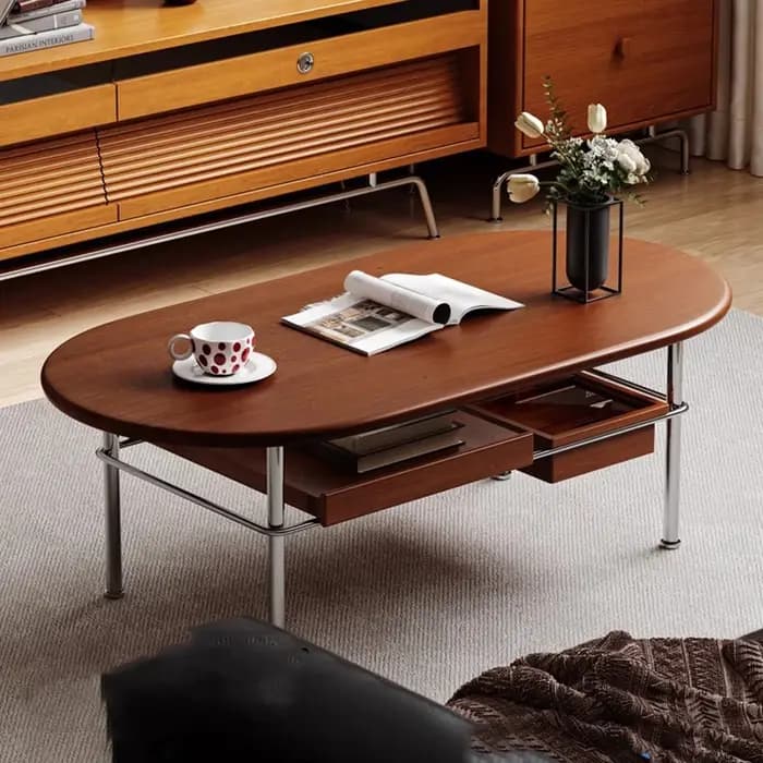 Table basse ovale avec pieds en métal