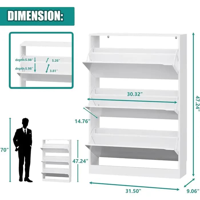 Armoire à chaussures en bois robuste pour l'entrée avec 3 tiroirs rabattables, organisateur de chaus